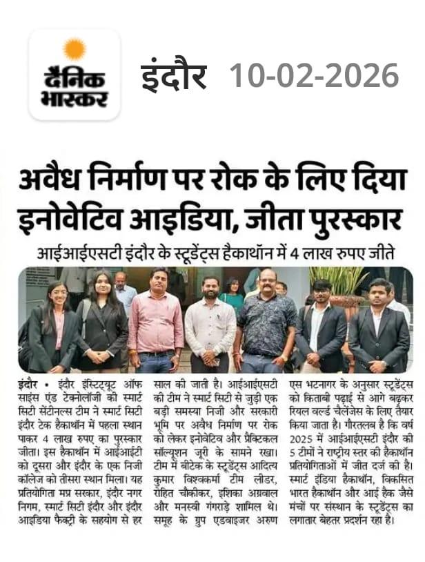 Featured in Dainik Bhaskar - Indore Tech Hackathon 2025 Winner